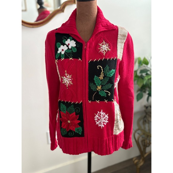 Vintage Heirloom Collectibles Christmas Cardigan Small Holiday Embroidered - Picture 1 of 5